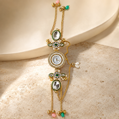 Gold Round Kundan Stone Bracelet Watch Alloy