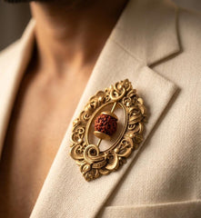 Ethnic Rudraksha Studded Antique Gold Brooch for Men