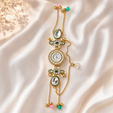 Gold Round Kundan Stone Bracelet Watch Alloy