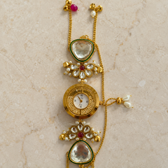 Gold Round Kundan Bracelet Watch Alloy