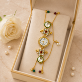 Gold Round Kundan Bracelet Watch Alloy