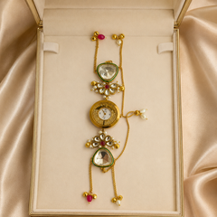 Gold Round Kundan Bracelet Watch Alloy