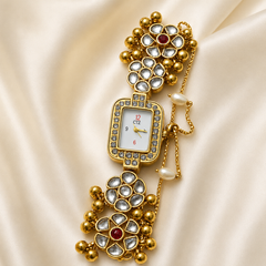 Gold-Tone Traditional Kashmiri Kundan Stonework Women’s Watch