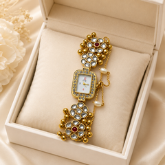 Gold-Tone Traditional Kashmiri Kundan Stonework Women’s Watch