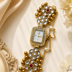 Gold-Tone Traditional Kashmiri Kundan Stonework Women’s Watch