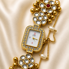 Gold-Tone Traditional Kashmiri Kundan Stonework Women’s Watch