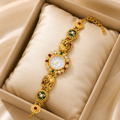 Gold Tone Traditional Kundan Inspired Stonework Kashmiri Watch