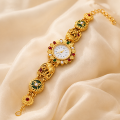 Gold Tone Traditional Kundan Inspired Stonework Kashmiri Watch