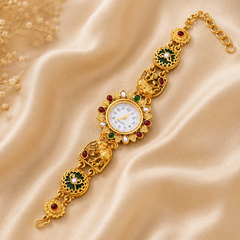 Gold Tone Traditional Kundan Inspired Stonework Kashmiri Watch