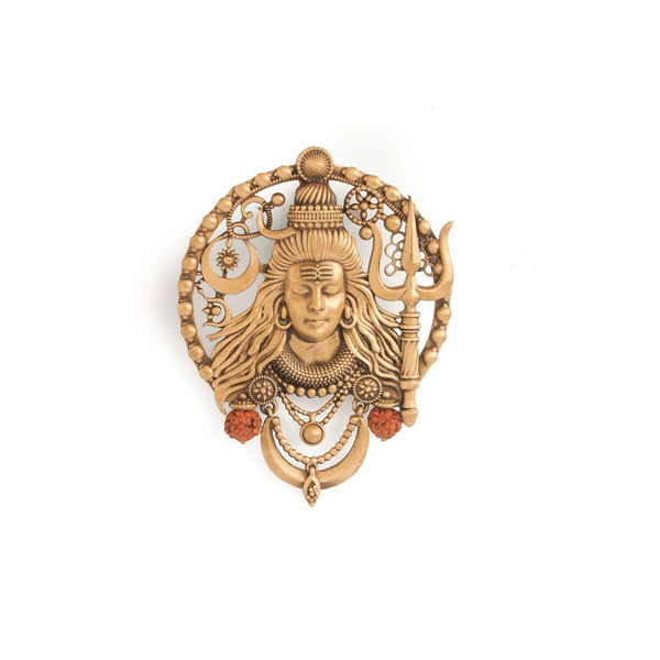 Divine Mahadev Face Antique Gold Brooch for Men