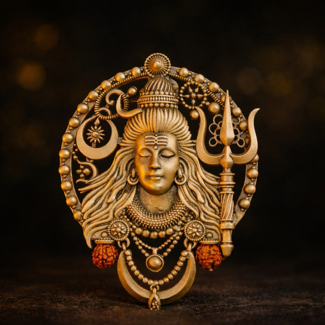 Divine Mahadev Face Antique Gold Brooch for Men Main image