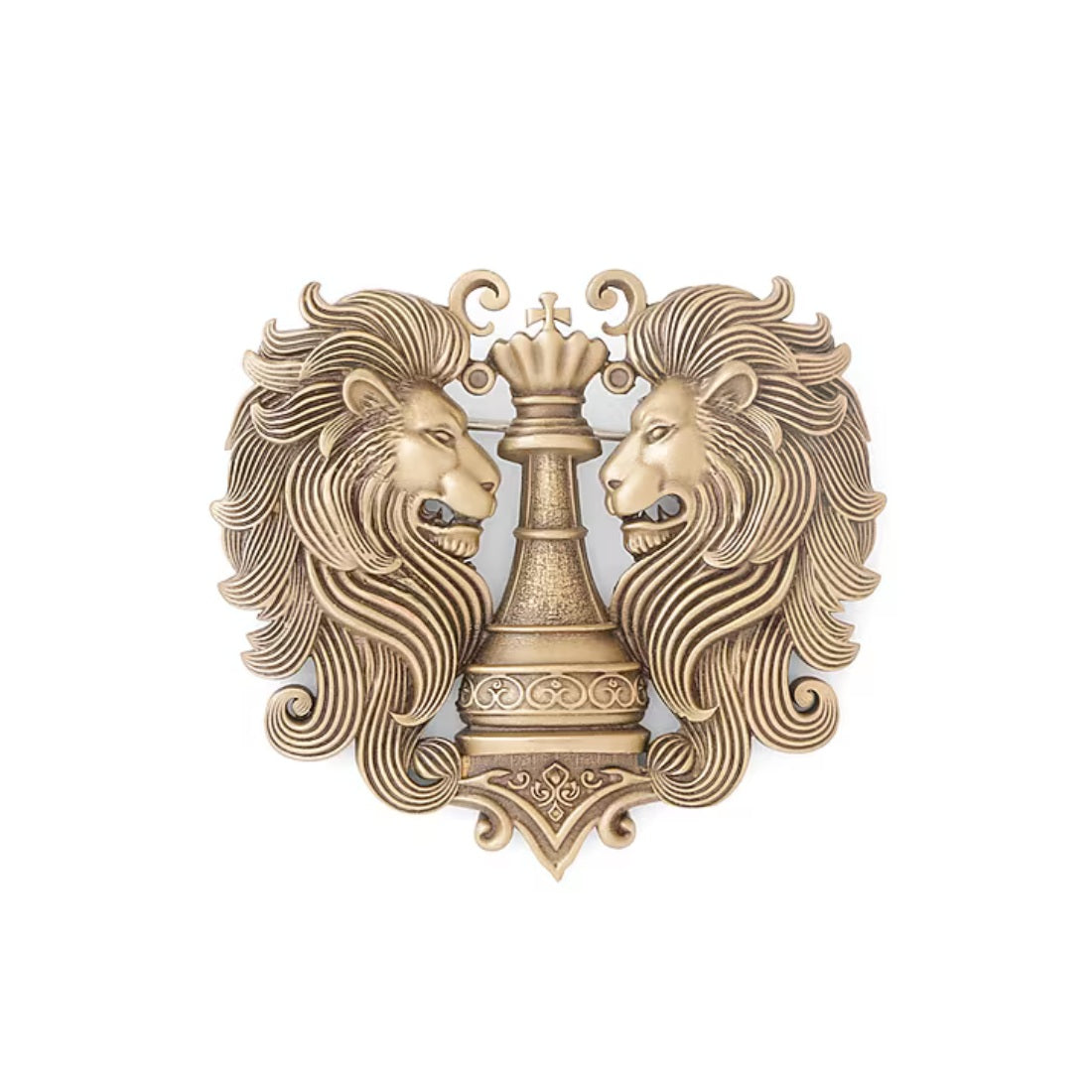 Antique Gold Twin Lion Crest Brooch