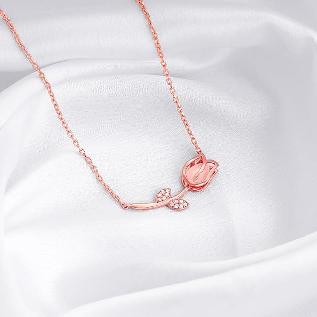 Rose Golden Crimson Heart Pendant with Link Chain for Women(ADJUSTABLE)
