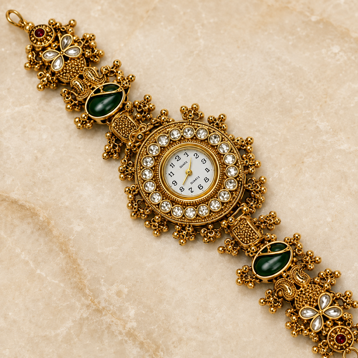 Gold Round Pearl Bracelet Watch Alloy