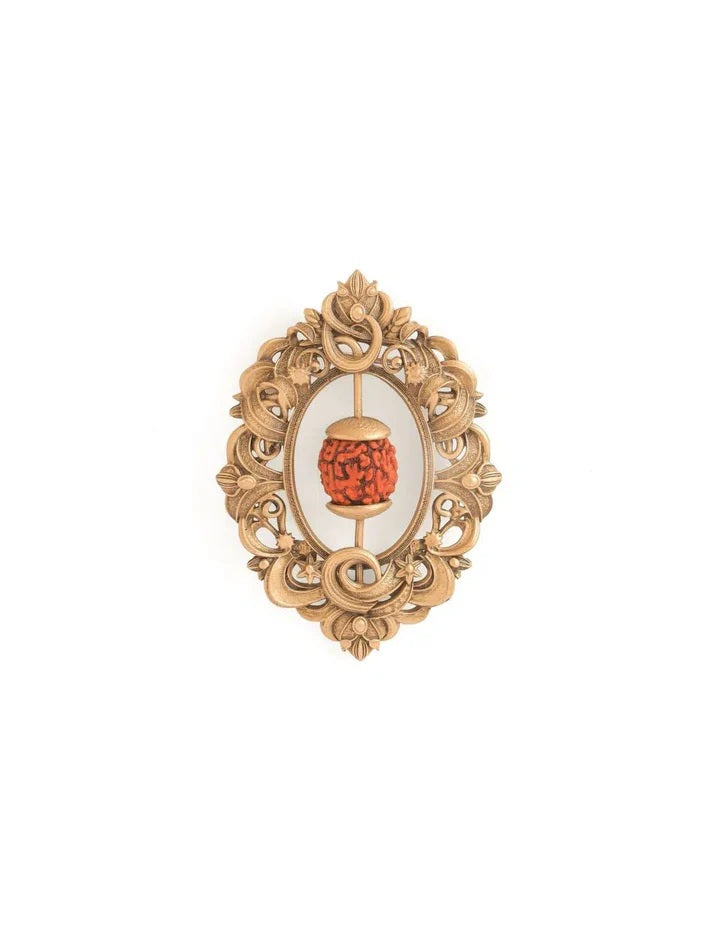 Ethnic Rudraksha Studded Antique Gold Brooch for Men