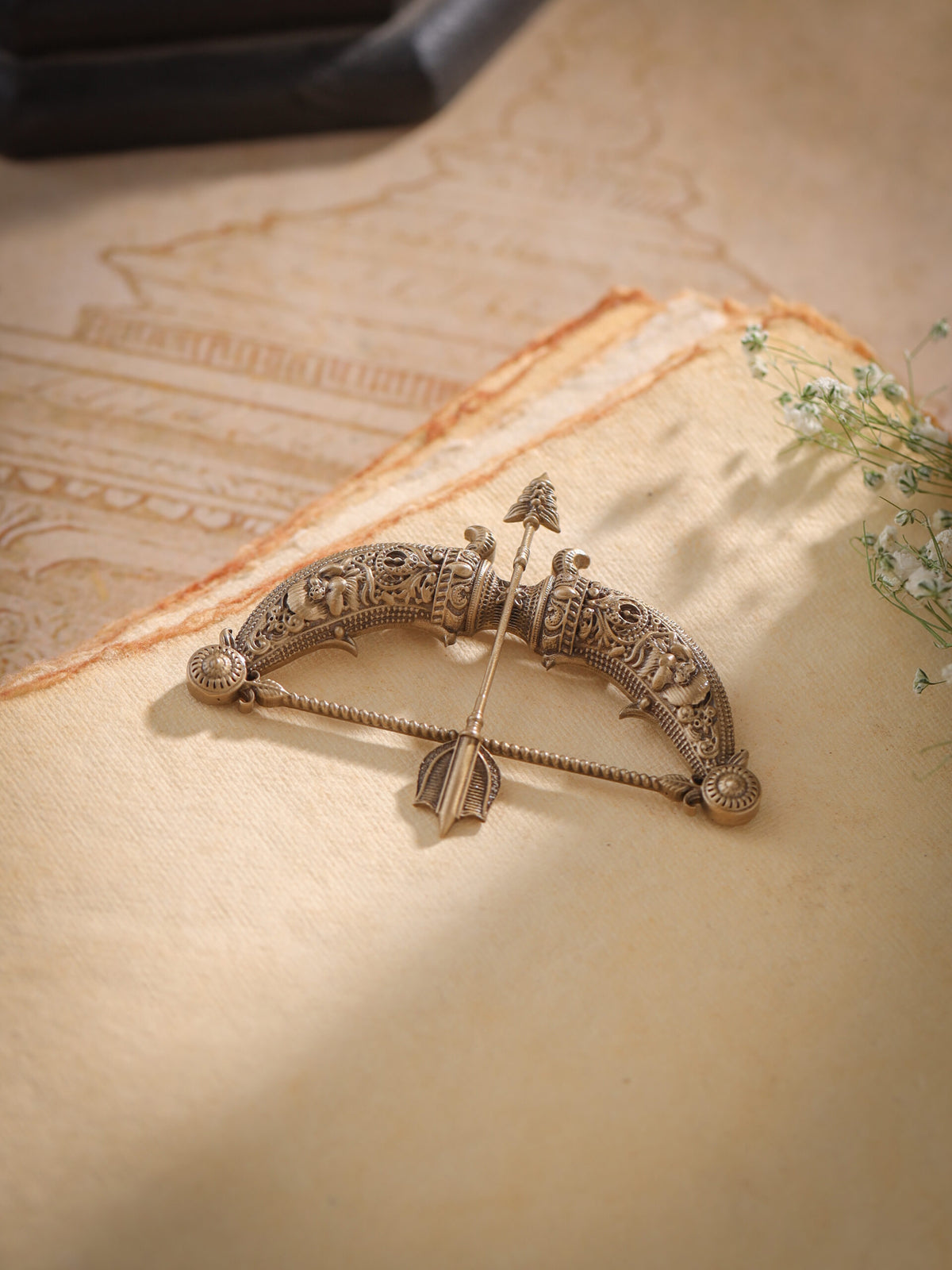 Ram Dhanush Antique Gold Brooch for Men Main image