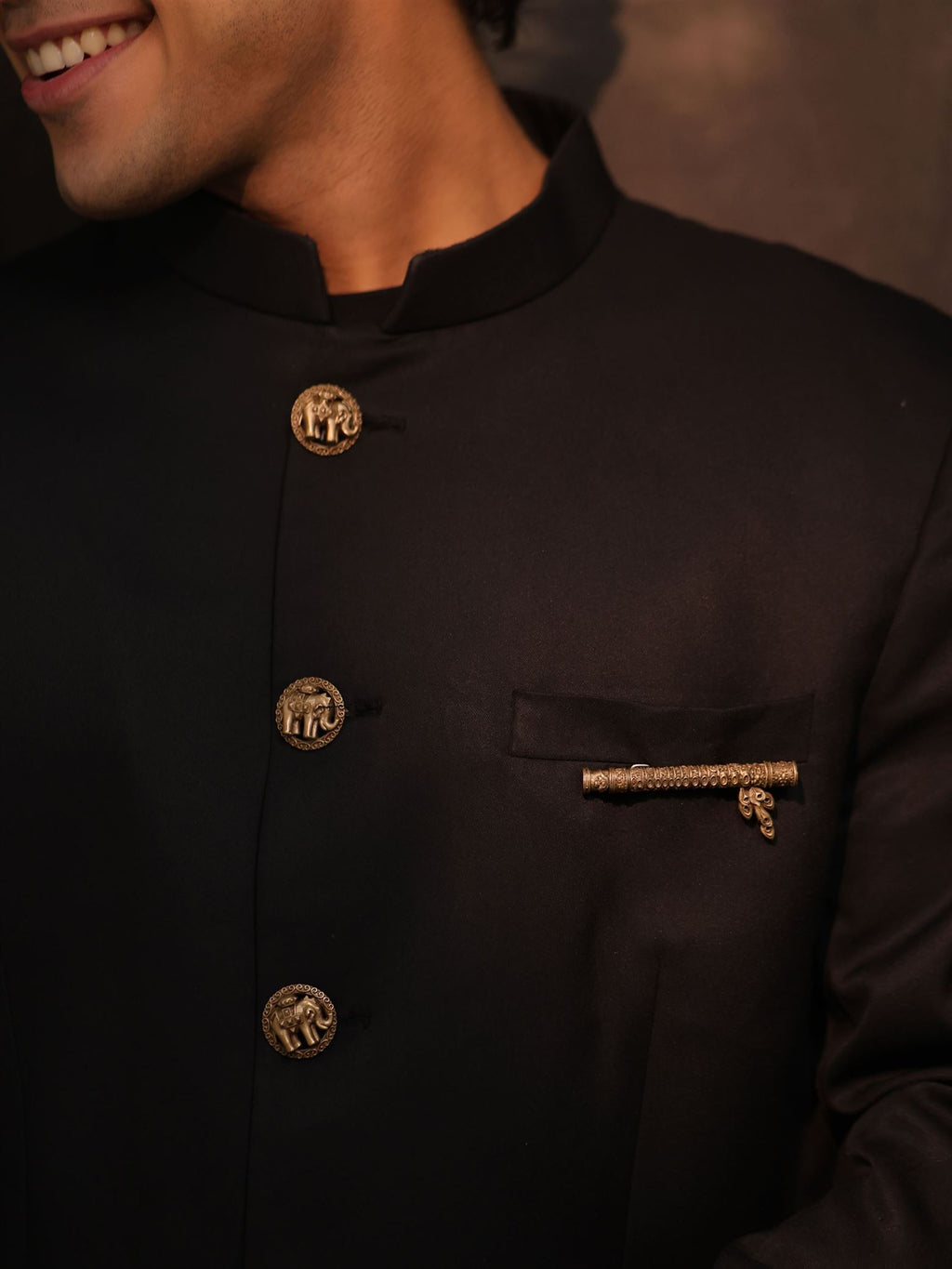 Ethnic Flute-Shaped Antique Gold Brooch for Men