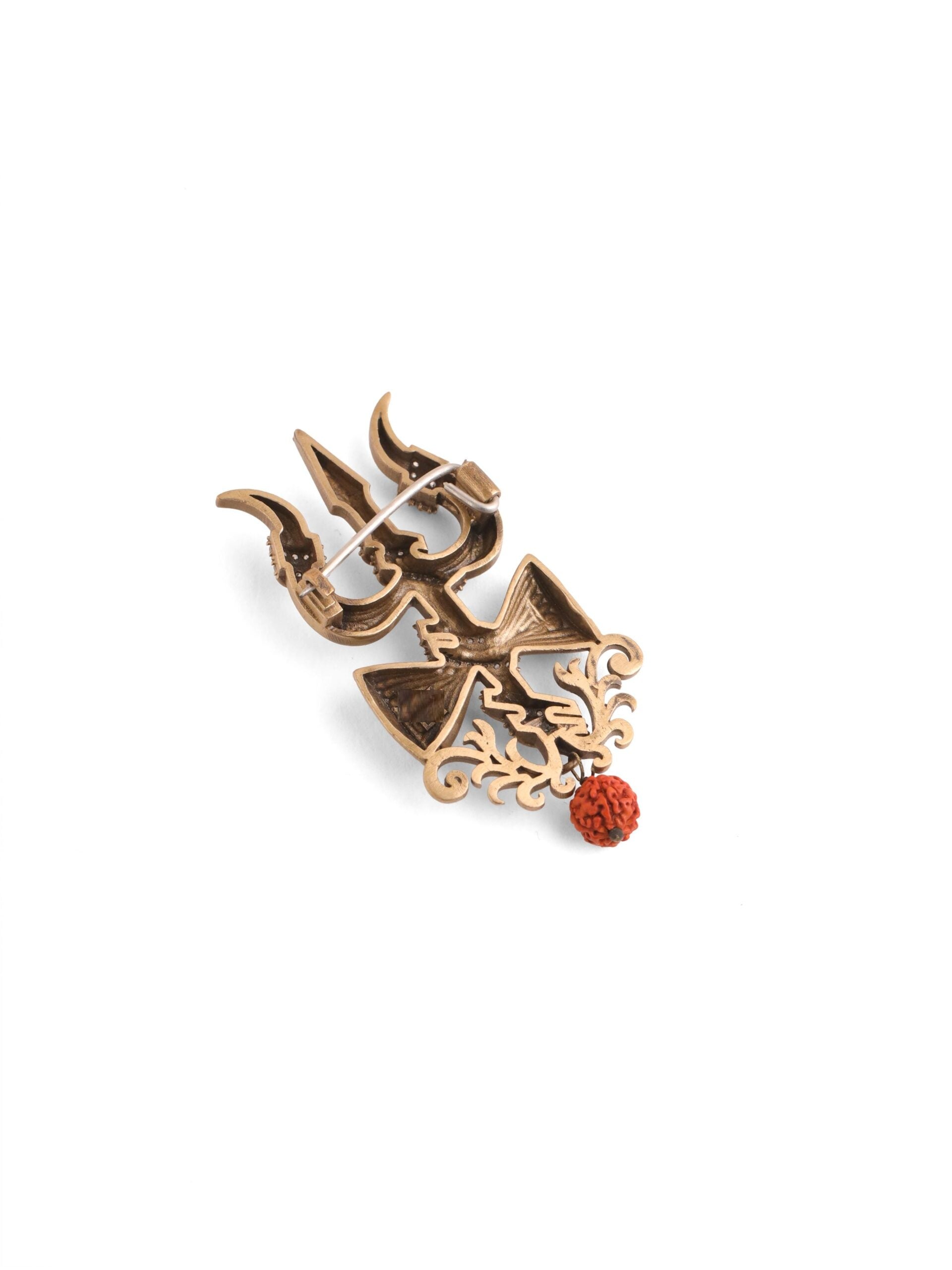 Crystal Damru Crest Brooch