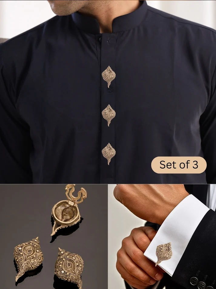 Sacred Shankh Button Cover Set Of 3 Main image