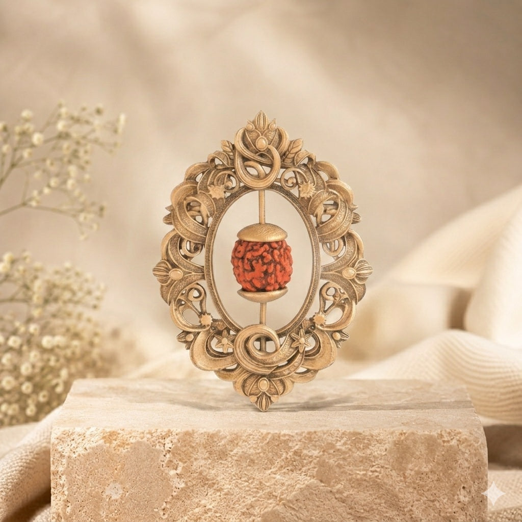 Ethnic Rudraksha Studded Antique Gold Brooch for Men Main image