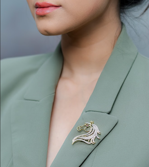 Stallion Spark Brooch – AAA+ Zircon Rhodium Pin for Blazer, Shirt & Bandhgala