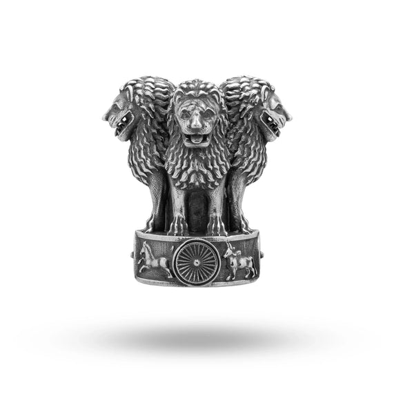 National Emblem Ashok Stambh Lion Sterling Silver Brooch Pin