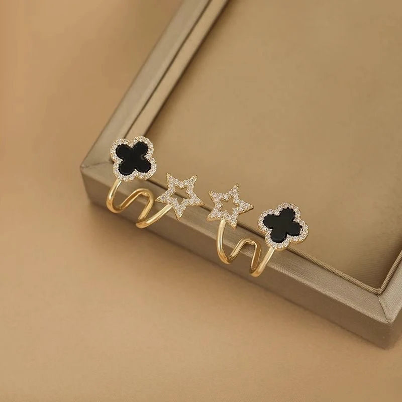 zevarna Star & Clover Crystal Cuff Earrings Alloy Cuff Earring