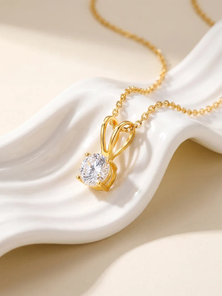 Golden Zircon Pendant with Link Chain