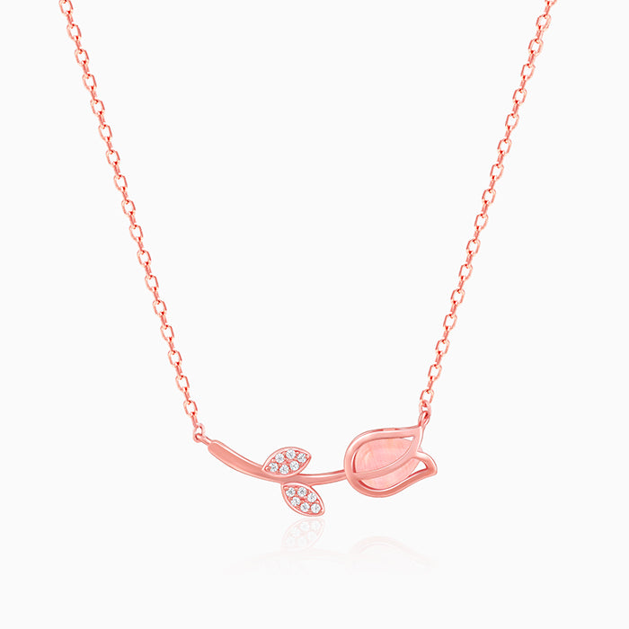 Rose Gold Pink Quartz Flower Necklace