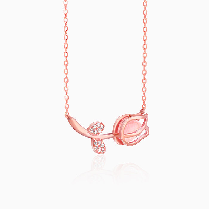 Rose Gold Pink Quartz Flower Necklace