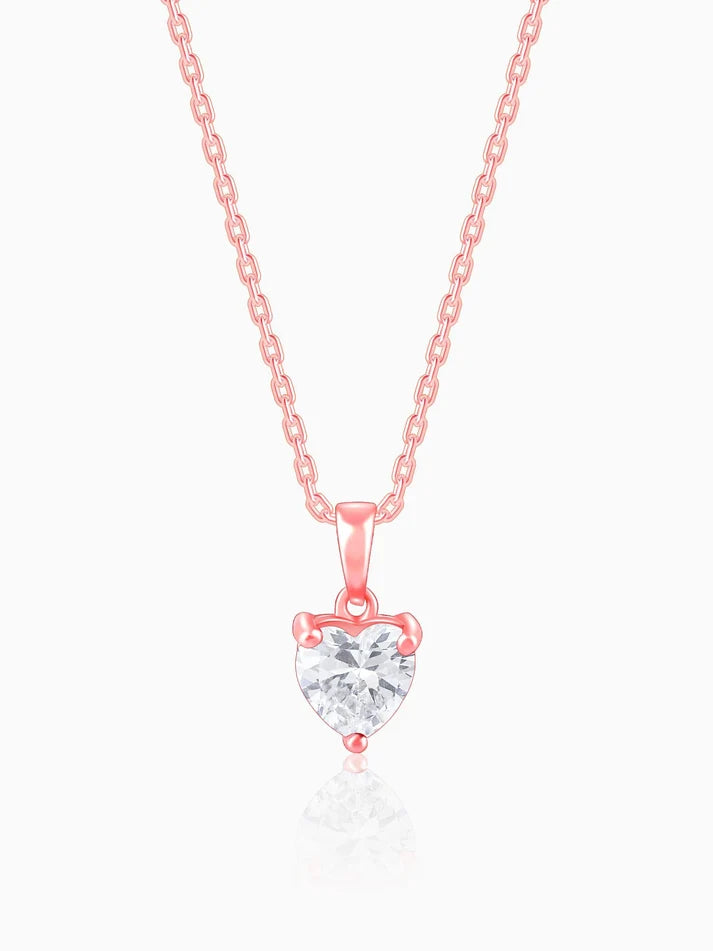 Rose Gold Solitaire Heart Pendant With Link Chain
