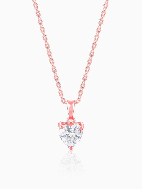 Rose Gold Solitaire Heart Pendant With Link Chain