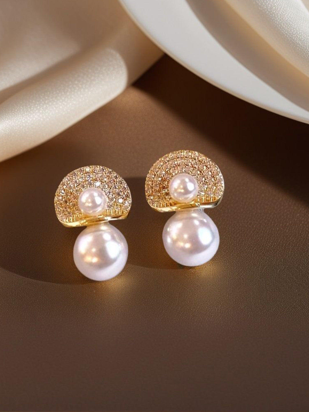 Gold-Plated Pearls Studded Teardrop Shaped Korean Studs