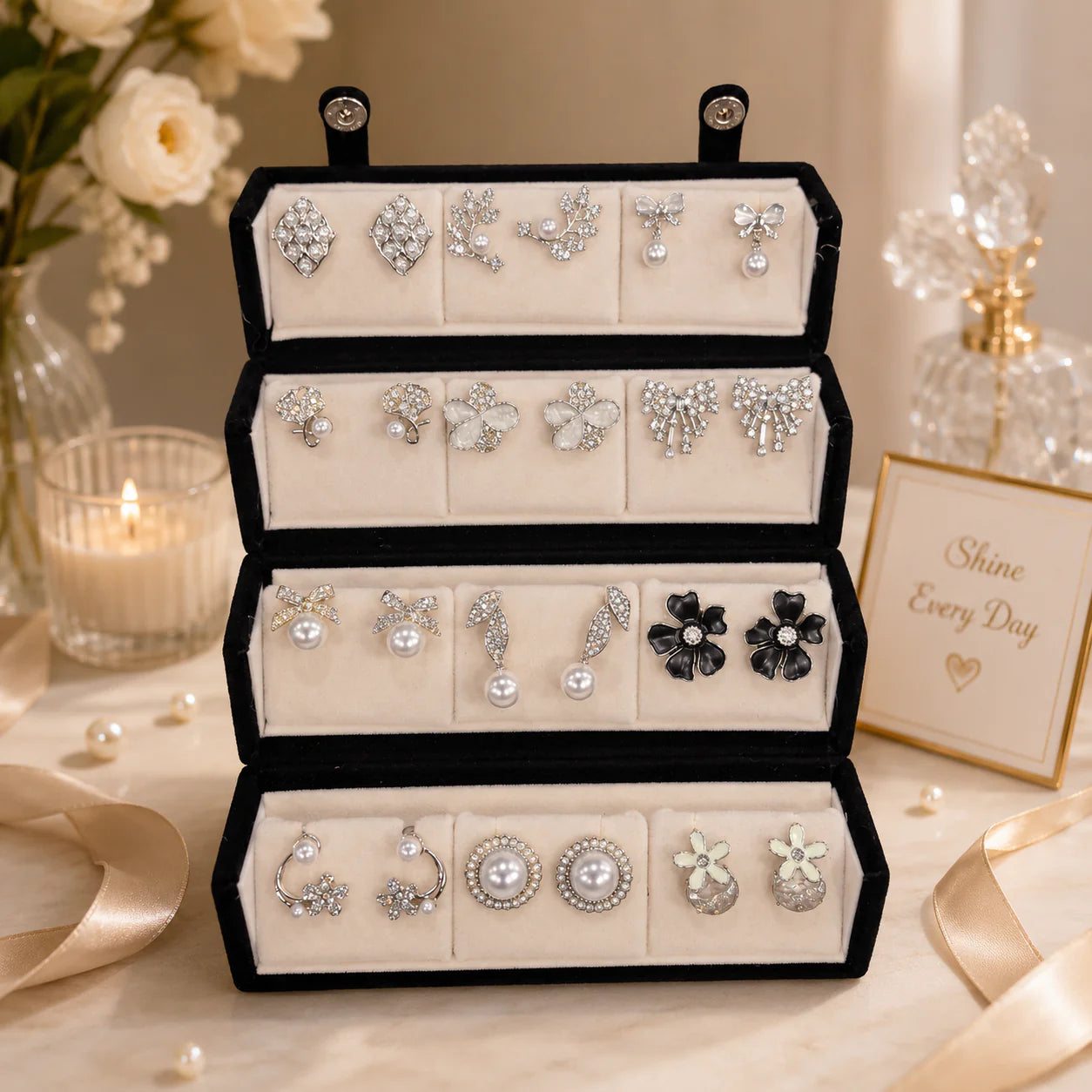 Trending 12 Pair Korean Earrings With (including trending flip box)(9670)9