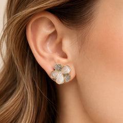 Baby Pink Floral Rhinestone Stud Korean Earrings