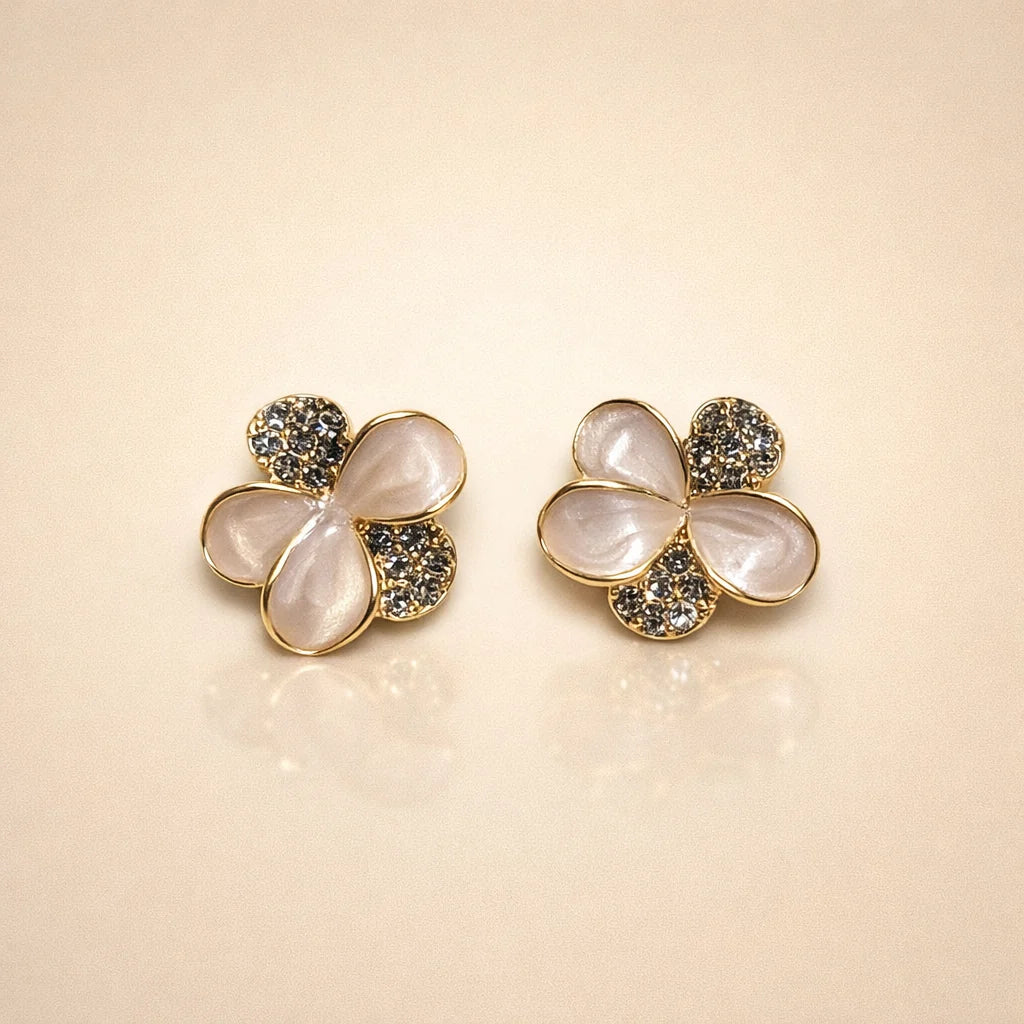 Baby Pink Floral Rhinestone Stud Korean Earrings