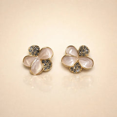 Baby Pink Floral Rhinestone Stud Korean Earrings