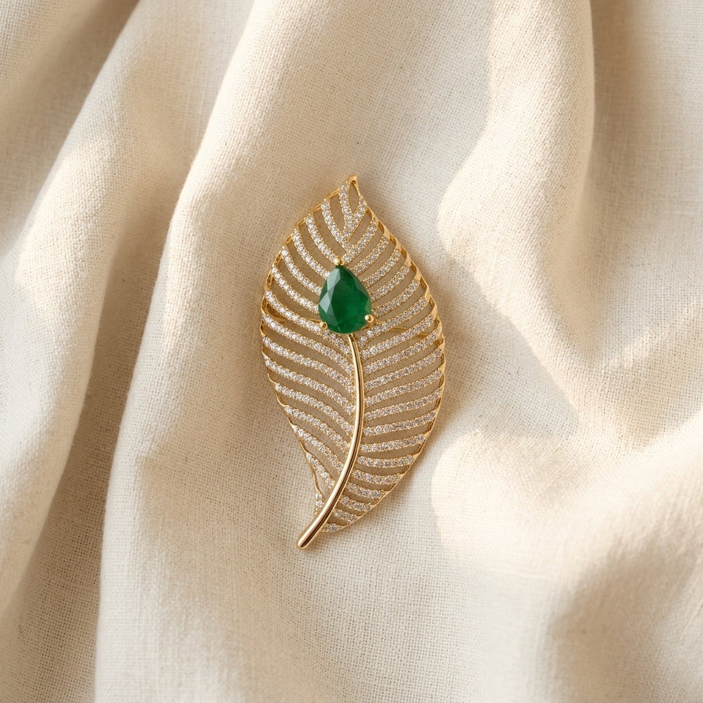 Pankh Feather Brooch – Gold & Silver Zircon Brooch Pin