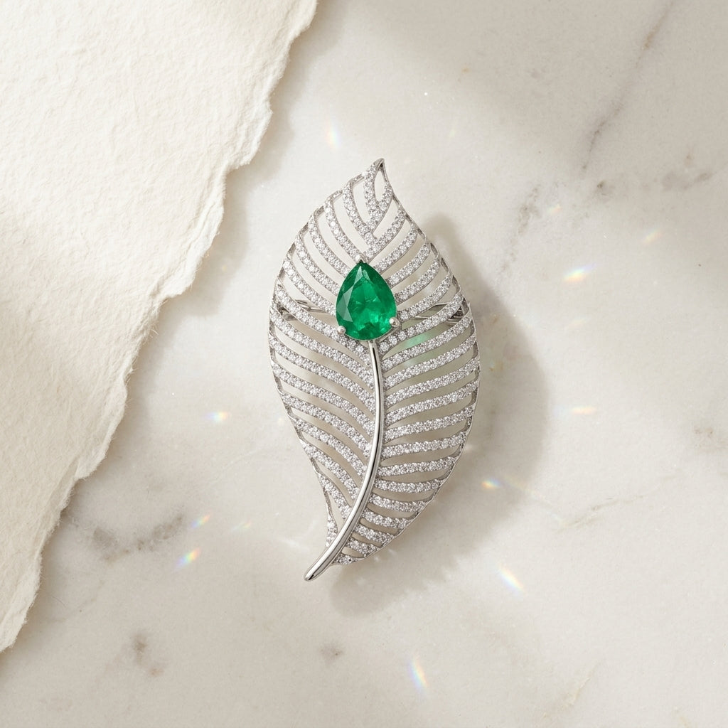Pankh Feather Brooch – Gold & Silver Zircon Brooch Pin Main image