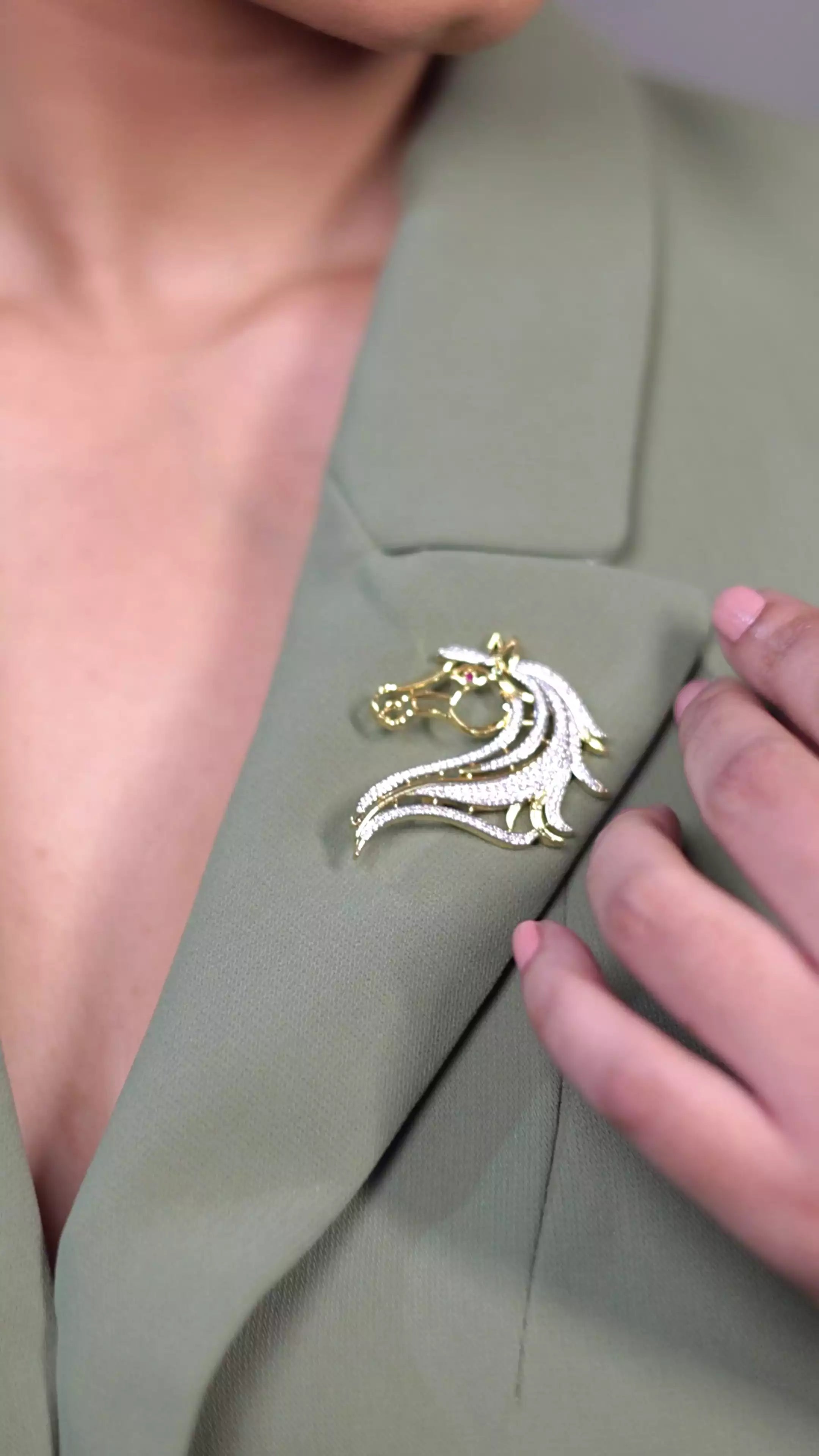 Stallion Spark Brooch – AAA+ Zircon Rhodium Pin for Blazer, Shirt & Bandhgala