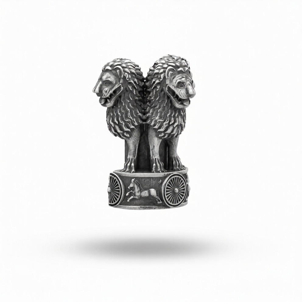 National Emblem Ashok Stambh Lion Sterling Silver Brooch Pin Secondary image