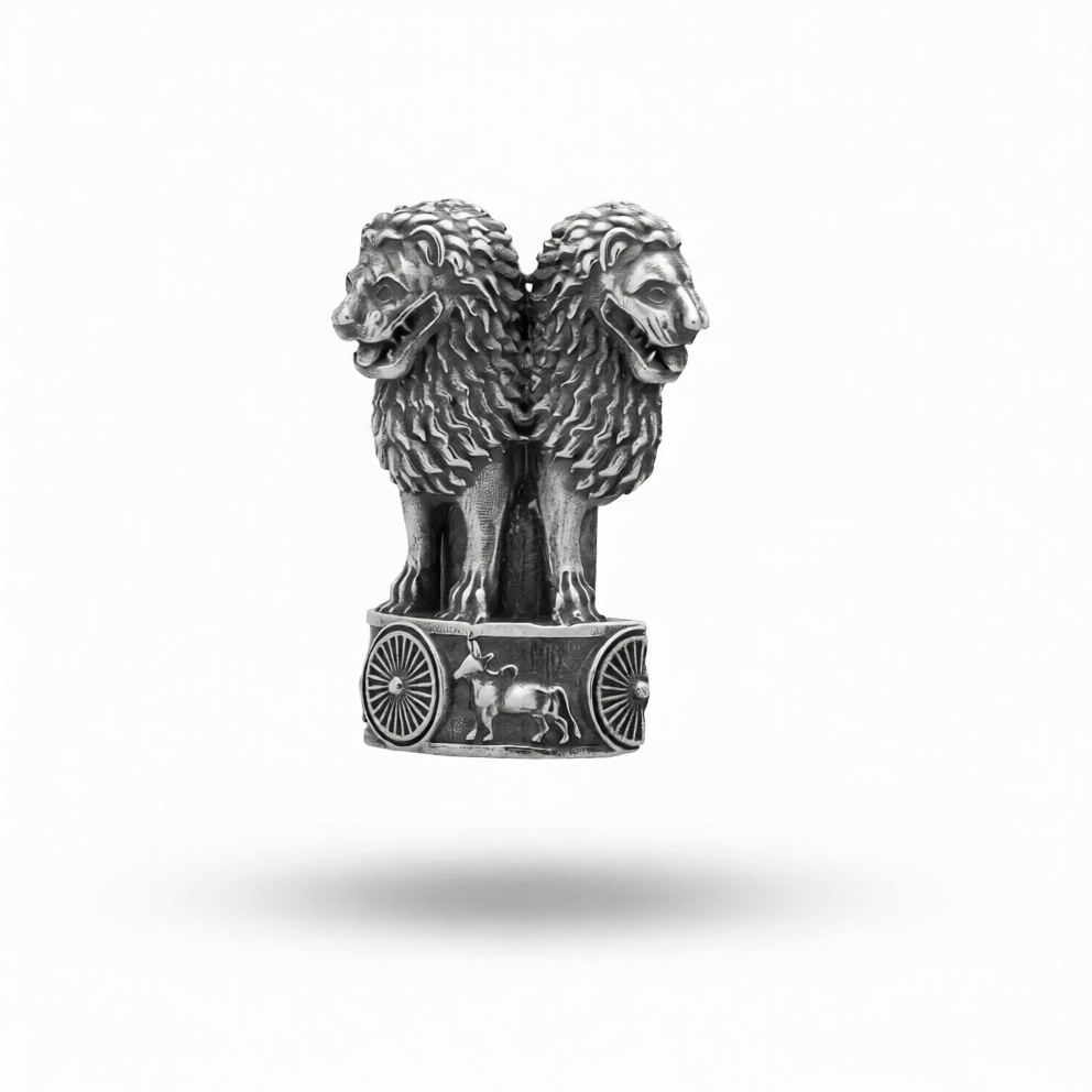 National Emblem Ashok Stambh Lion Sterling Silver Brooch Pin