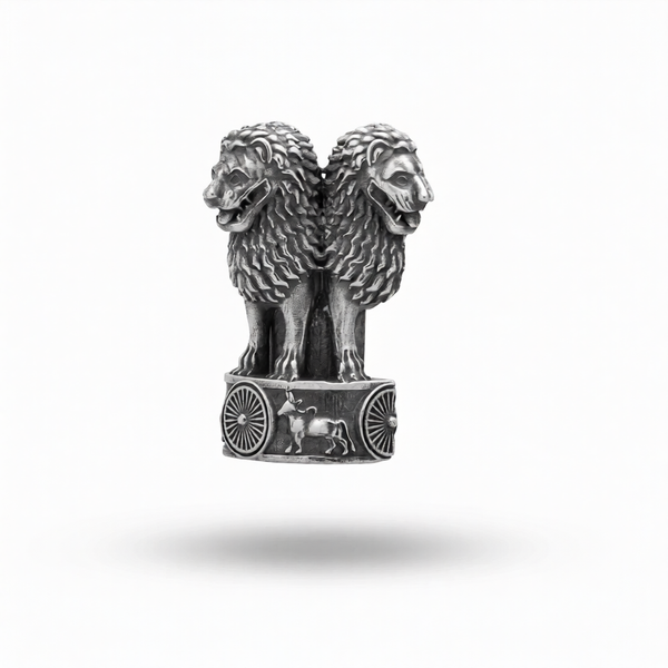 National Emblem Ashok Stambh Lion Sterling Silver Brooch Pin