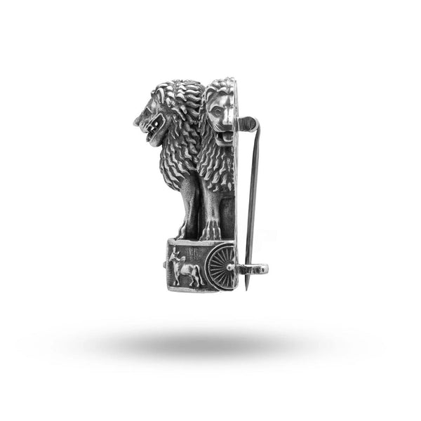 National Emblem Ashok Stambh Lion Sterling Silver Brooch Pin