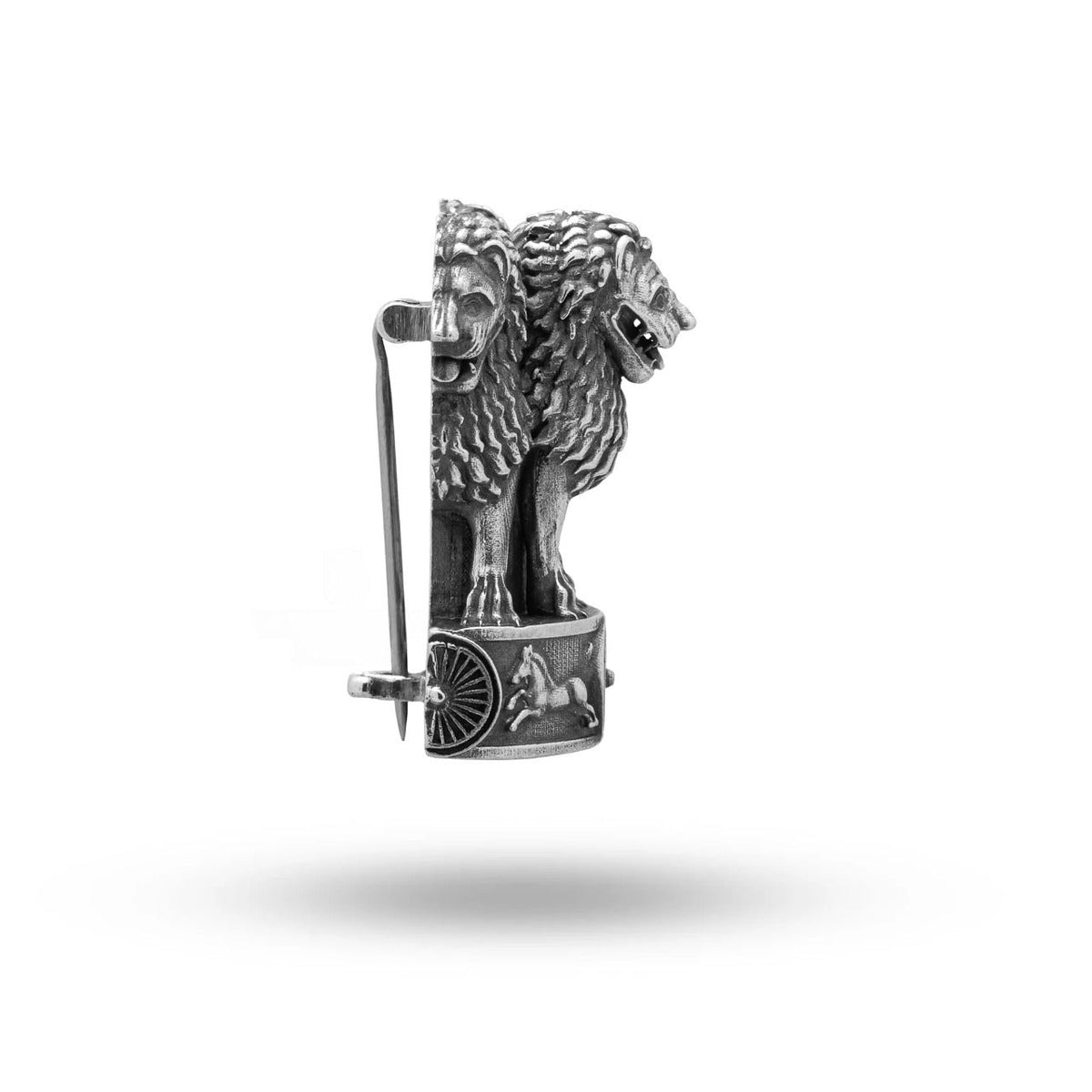 National Emblem Ashok Stambh Lion Sterling Silver Brooch Pin